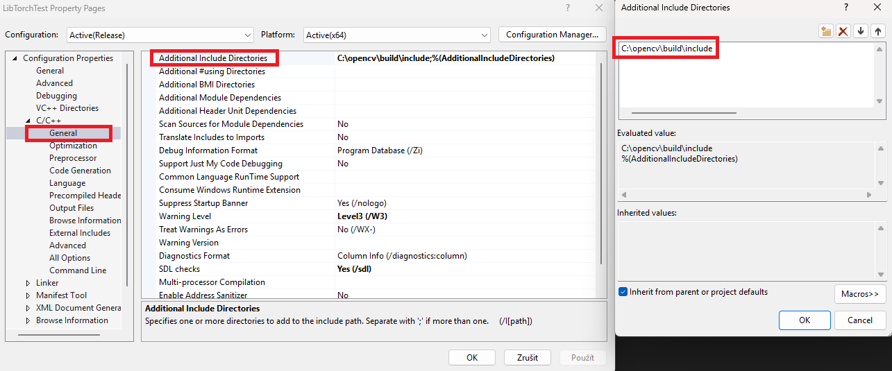 Include cesty OpenCV